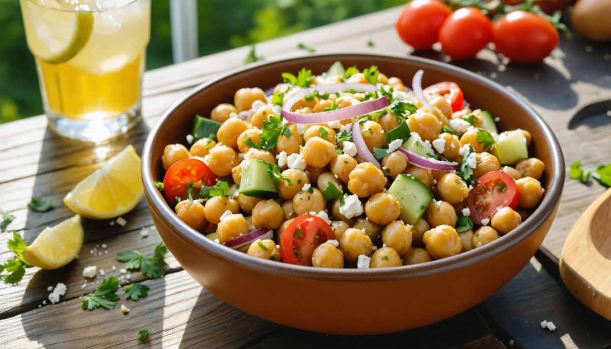 découvrez une recette simple et savoureuse de salade de pois chiches, idéale pour un repas sain et rapide à préparer.