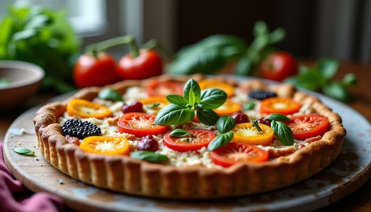 Tarte fine printanière aux légumes colorés et chèvre frais : la recette qui séduit les papilles