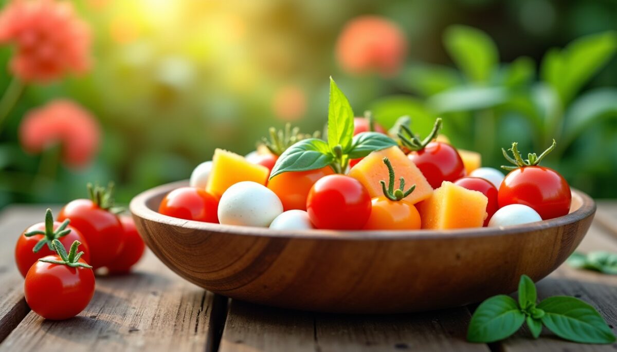 Salade estivale : harmonie gourmande de tomates, melon et mozzarella