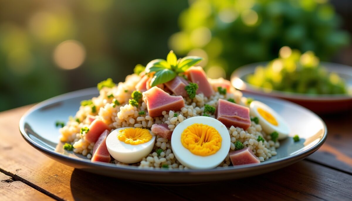 Délice Balade : Salade Gourmande de Riz, Thon Savoureux et Œufs Durs Fondants